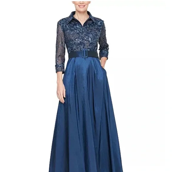 Alex Evenings Blue Lace Maxi Dress - Picture 1 of 4